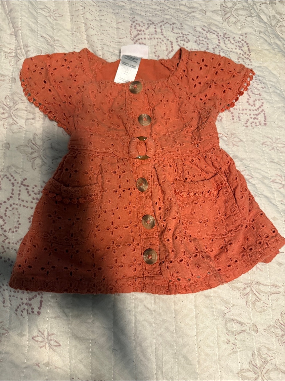 Janie and Jack Coral Eyelet Dress with Crochet Trim